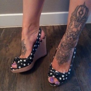 VINTAGE Style 40s 50s Polia Dot Peeptoe Wedge